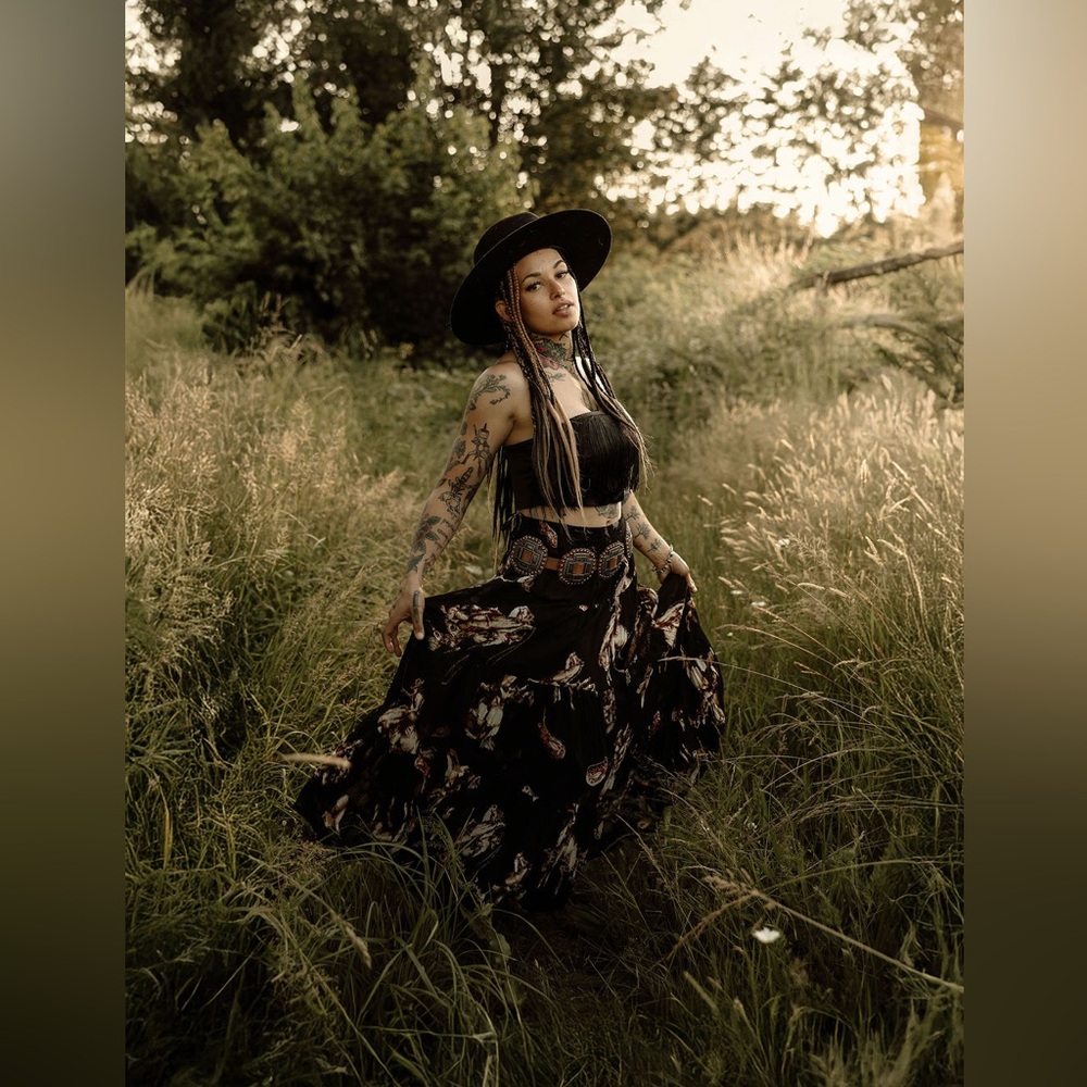 Floral Black Western Maxi Skirt